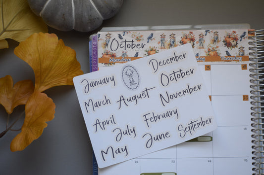 Month Script Stickers for planners