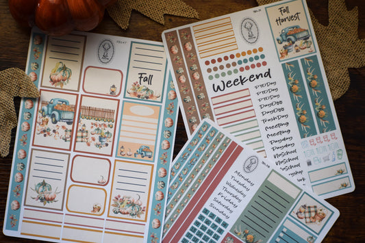 Weekly Planner Sticker Kit  #14, Autumn Blue Truck