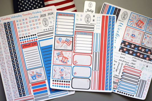 Plum Paper 8.5x11 Large ME Weekly Planner Sticker Kit #4, Red, White And Blue