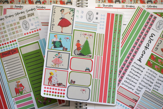 Plum Paper 8.5x11 ME, Weekly Planner Sticker Kit #15, Retro Christmas