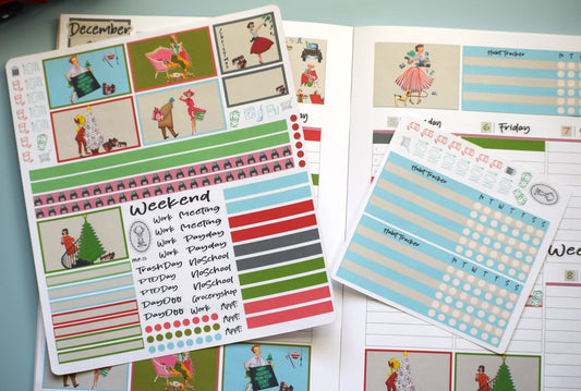 Plum Paper 7x9 Vertical Priorities Weekly Planner Sticker Kit #15, Retro Christmas