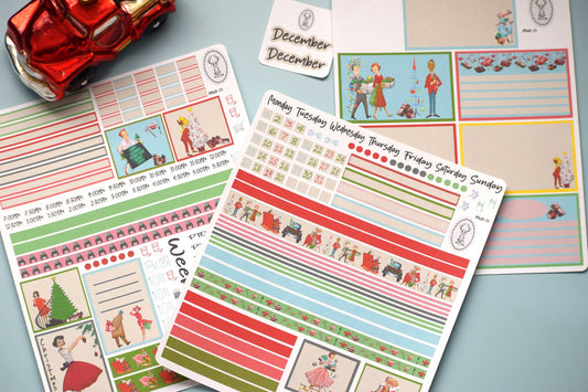 Plum Paper 7x9 Weekly Overview Weekly Planner Sticker Kit #15, Retro Christmas