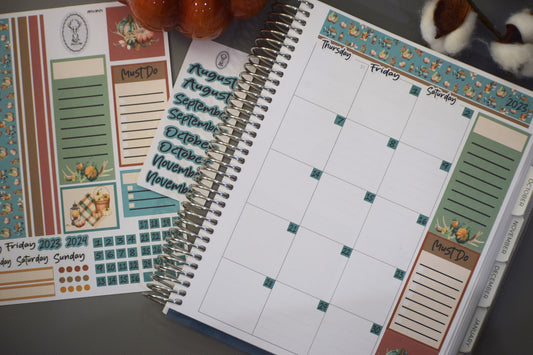 Plum Paper 7x9 Monthly Header Sheet Planner Stickers #14, Autumn Blue Truck