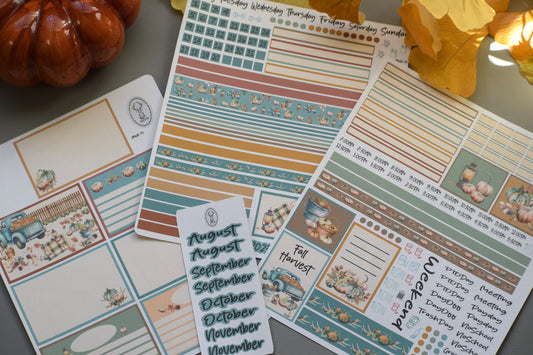 Plum Paper 7x9 Weekly Overview Weekly Planner Sticker Kit #14, Autumn Blue Truck