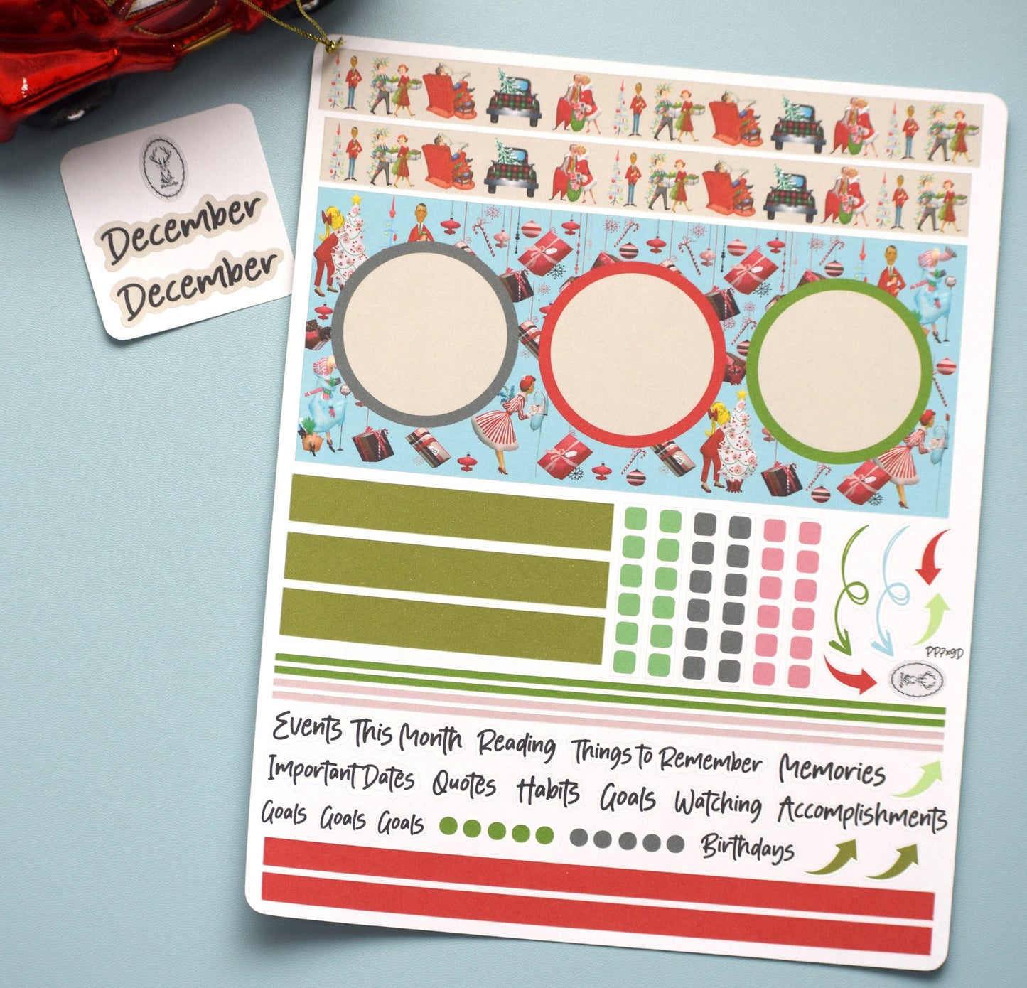 Plum Paper 7x9 Monthly Dashboard Planner Stickers #15, Retro Christmas