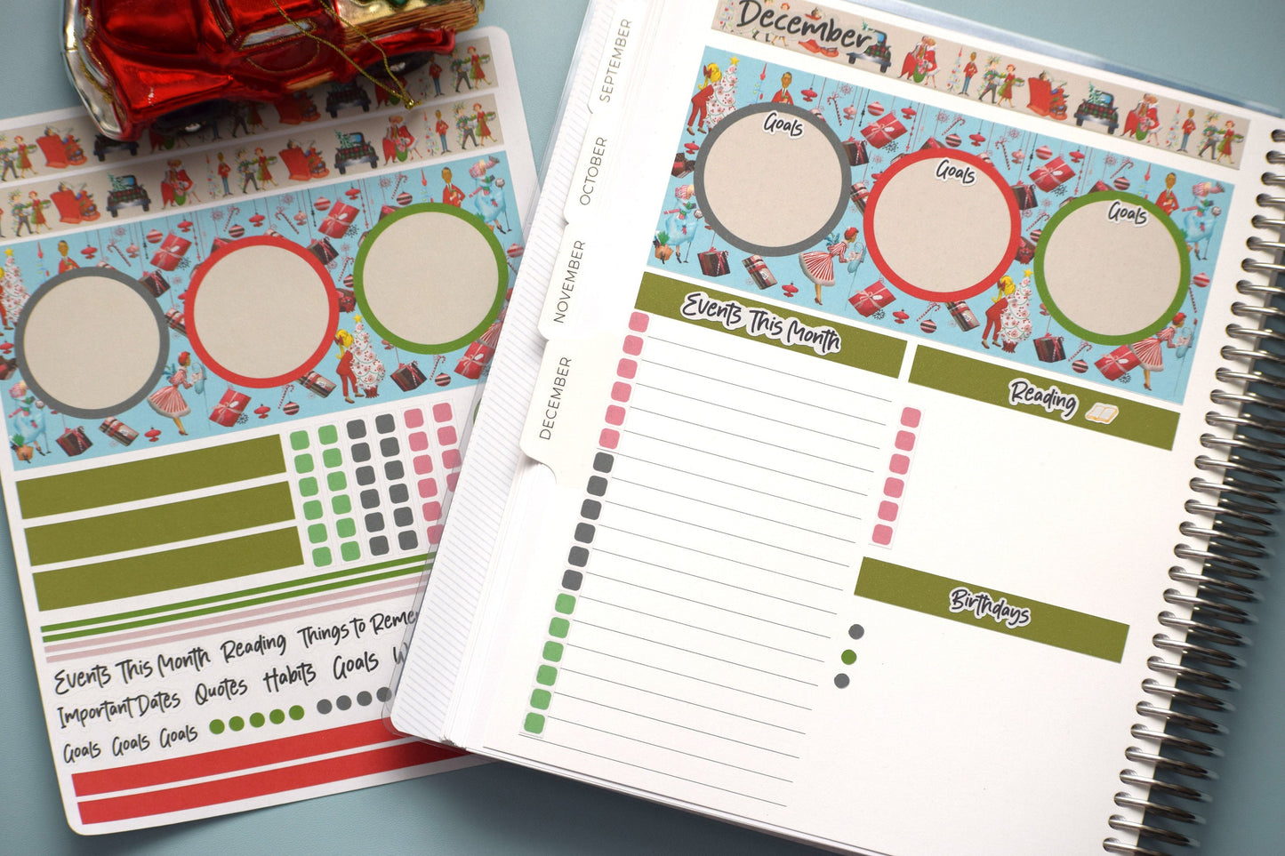 Plum Paper 7x9 Monthly Dashboard Planner Stickers #15, Retro Christmas