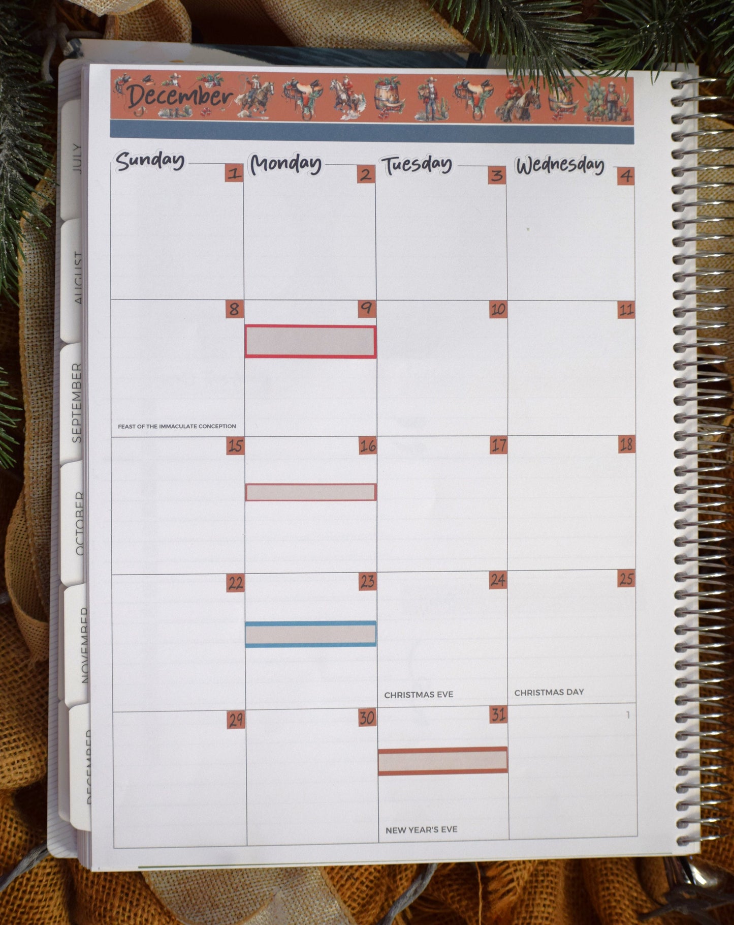 Plum Paper 8.5x11 Monthly Header Sheet Planner Stickers #16, Western Santa