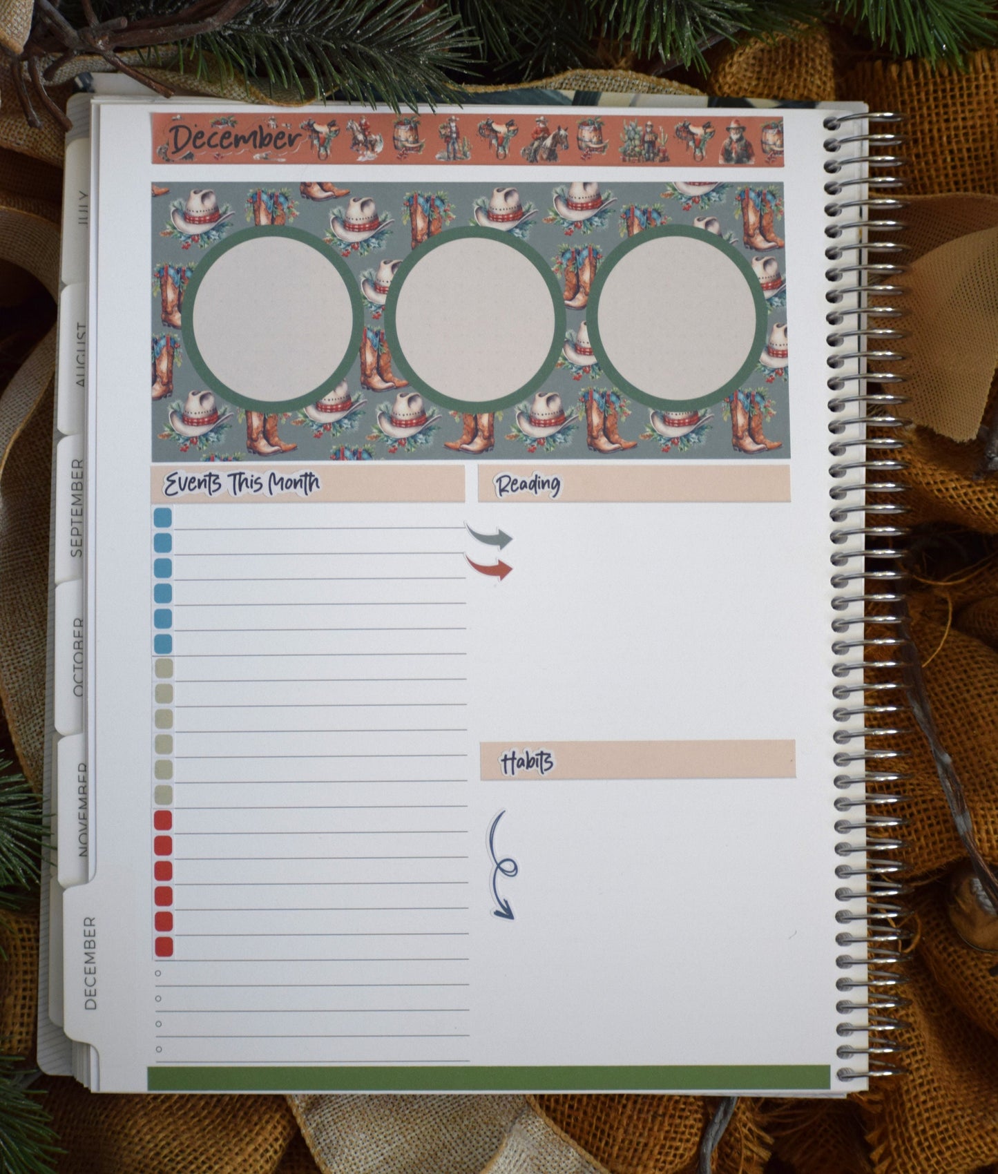 Plum Paper 8.5x11 Monthly Dashboard  Planner Stickers #16 Western Santa
