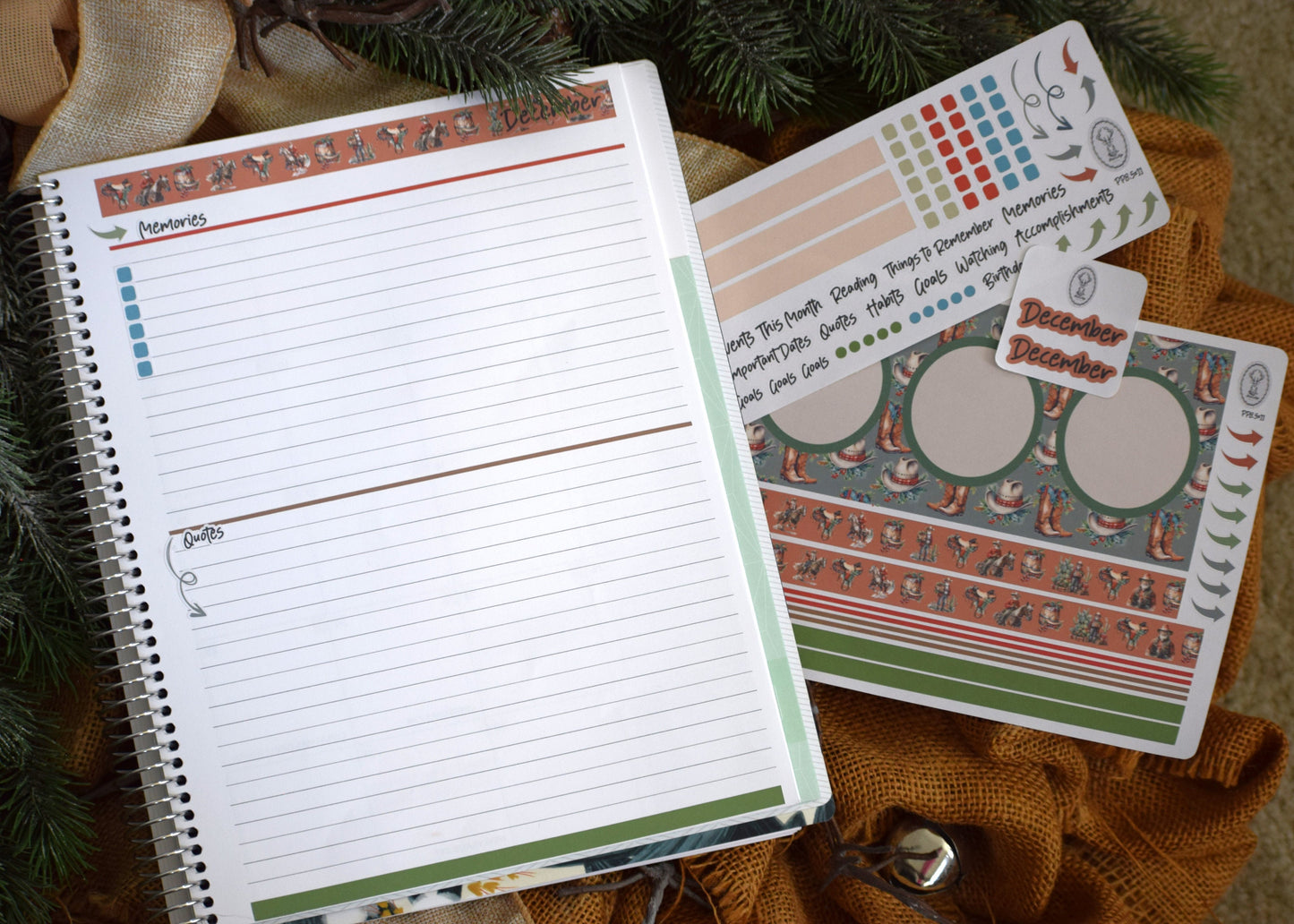 Plum Paper 8.5x11 Monthly Dashboard  Planner Stickers #16 Western Santa