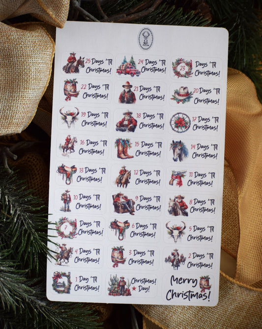 Christmas Countdown Planner Stickers, Western Santa