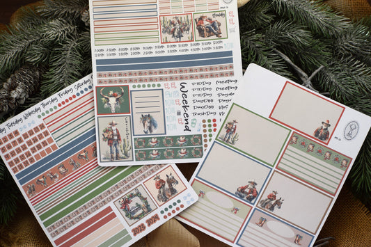 Plum Paper 7x9 Weekly Overview Weekly Planner Sticker Kit #16, Western Santa