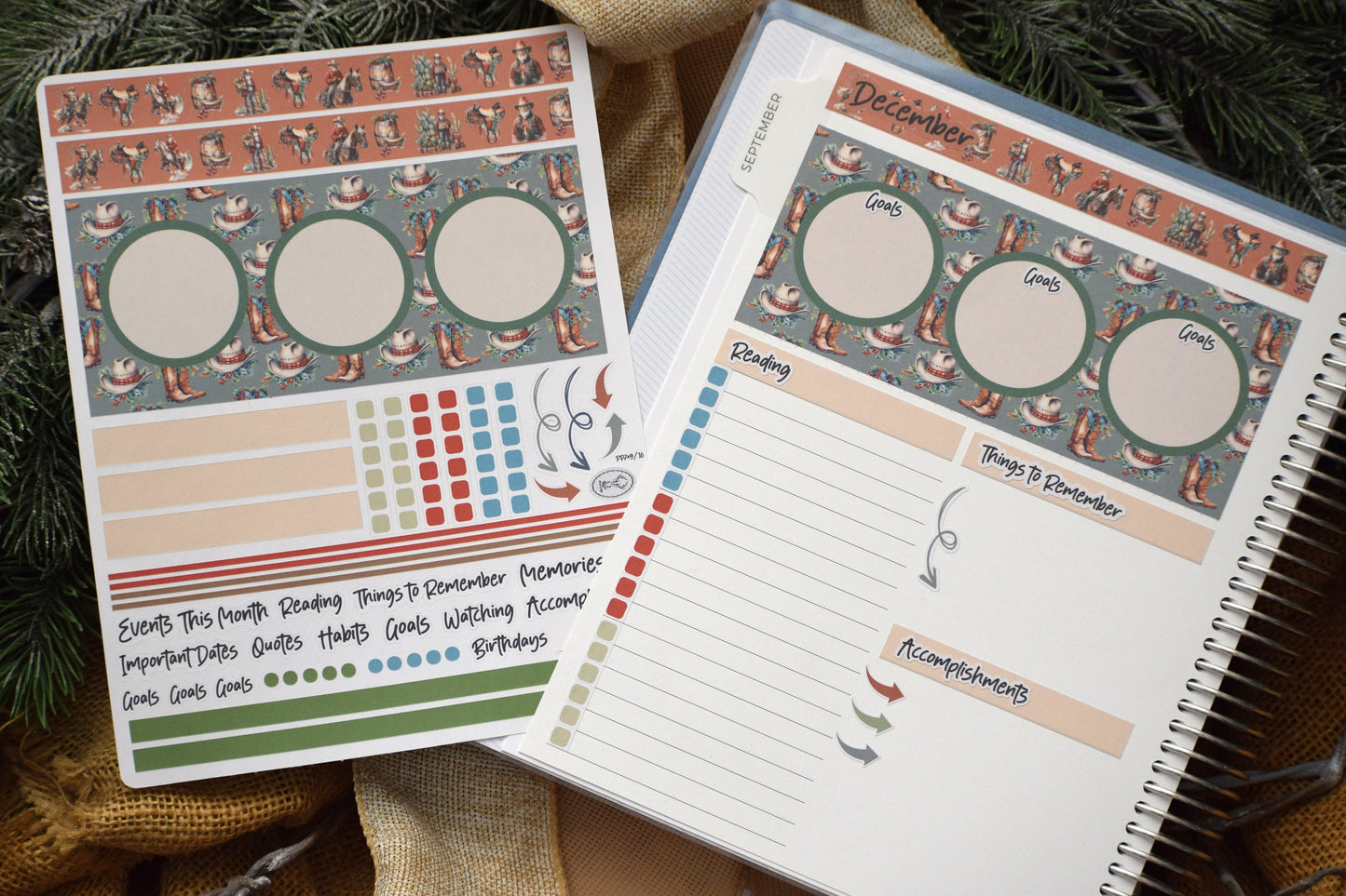 Plum Paper 7x9 Monthly Dashboard Planner Stickers #16, Western Santa