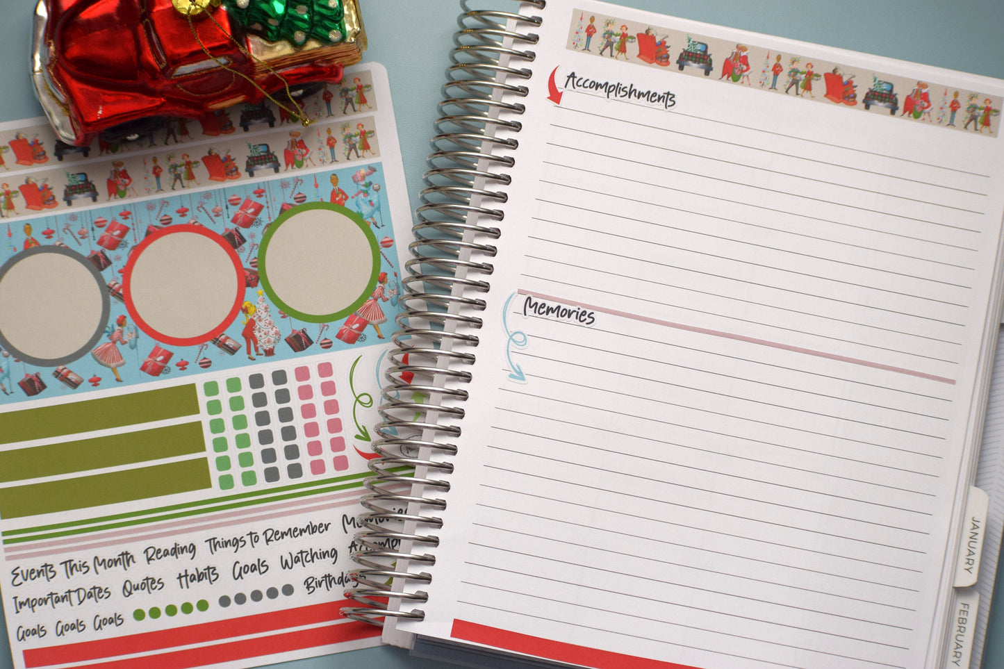 Plum Paper 7x9 Monthly Dashboard Planner Stickers #15, Retro Christmas