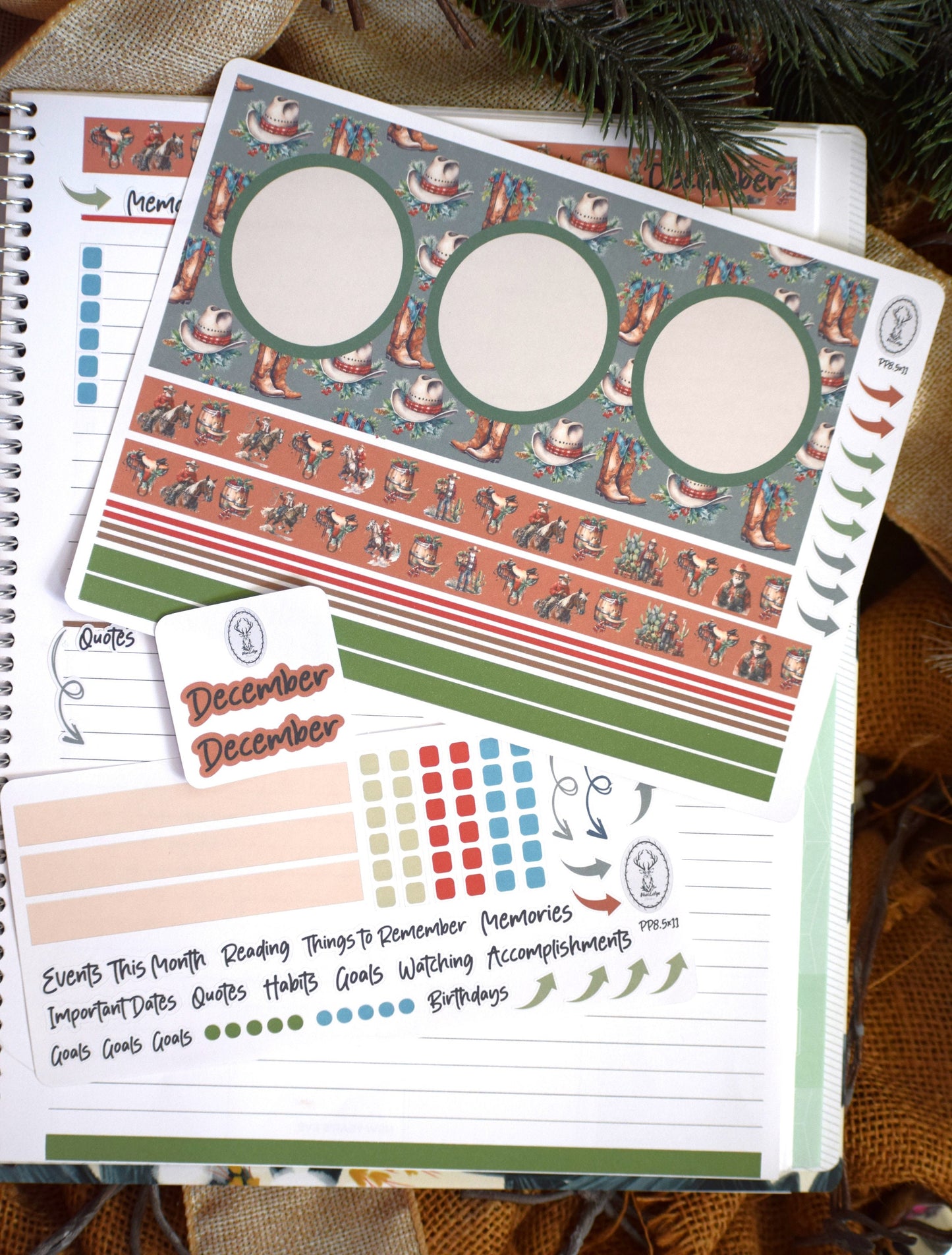Plum Paper 8.5x11 Monthly Dashboard  Planner Stickers #16 Western Santa