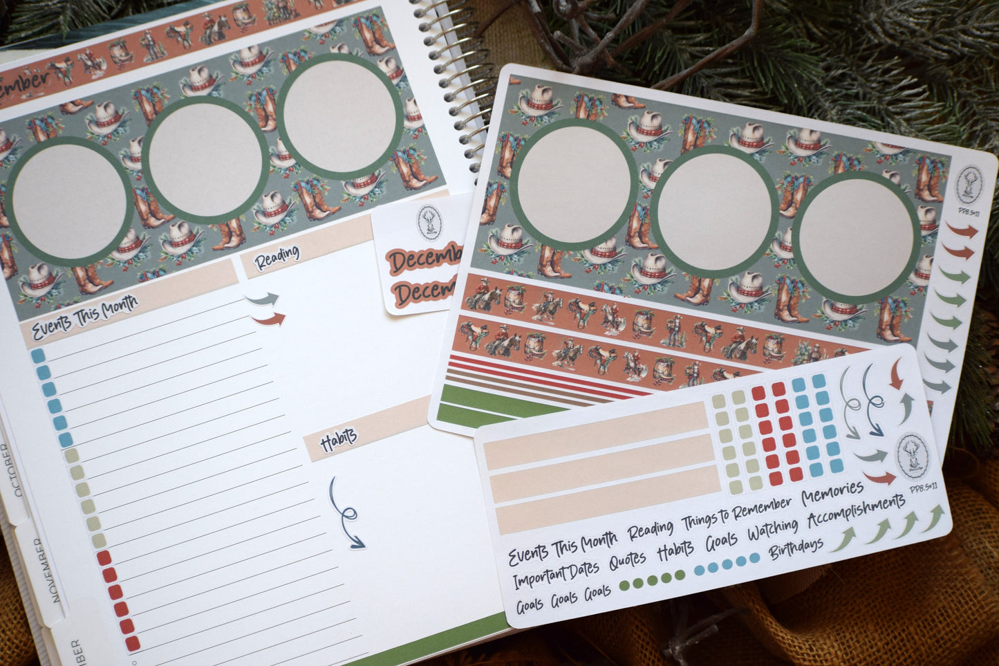 Plum Paper 8.5x11 Monthly Dashboard  Planner Stickers #16 Western Santa