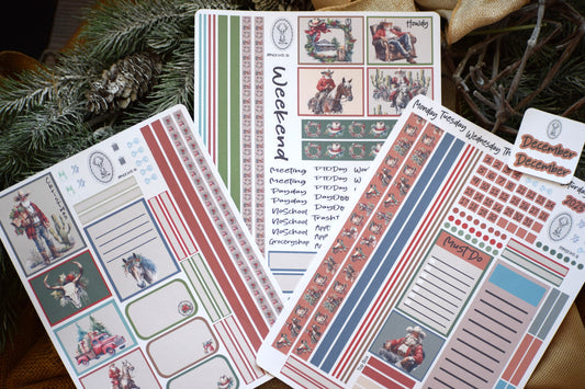 Plum Paper 8.5x11 ME, Weekly Planner Sticker Kit #16, Western Santa