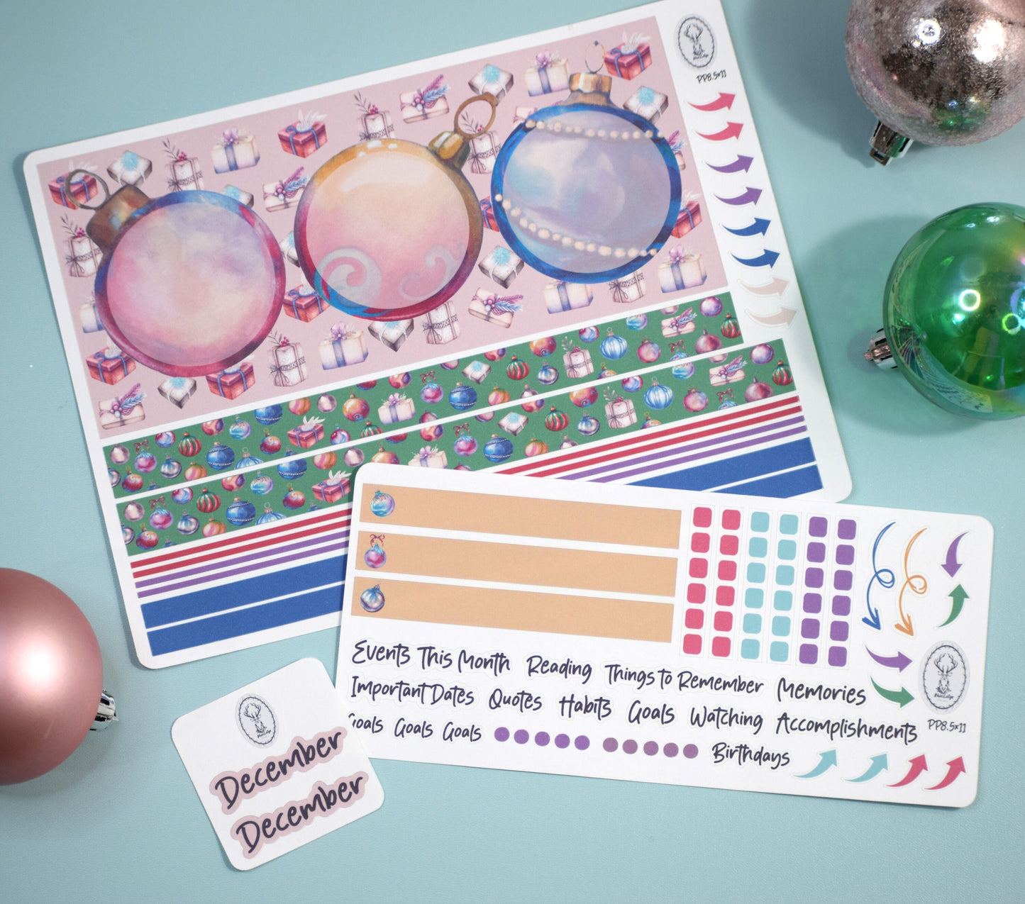 Plum Paper 8.5x11 Monthly Dashboard Planner Stickers #17 Baubles Baubles Baubles
