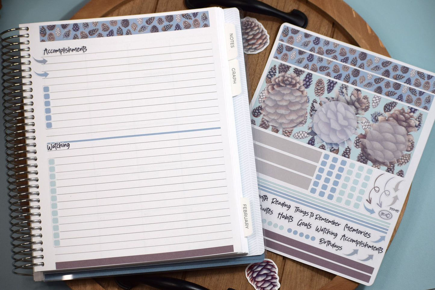 Plum Paper 7x9 Monthly Dashboard Planner Stickers #18, Winter of Pinecones