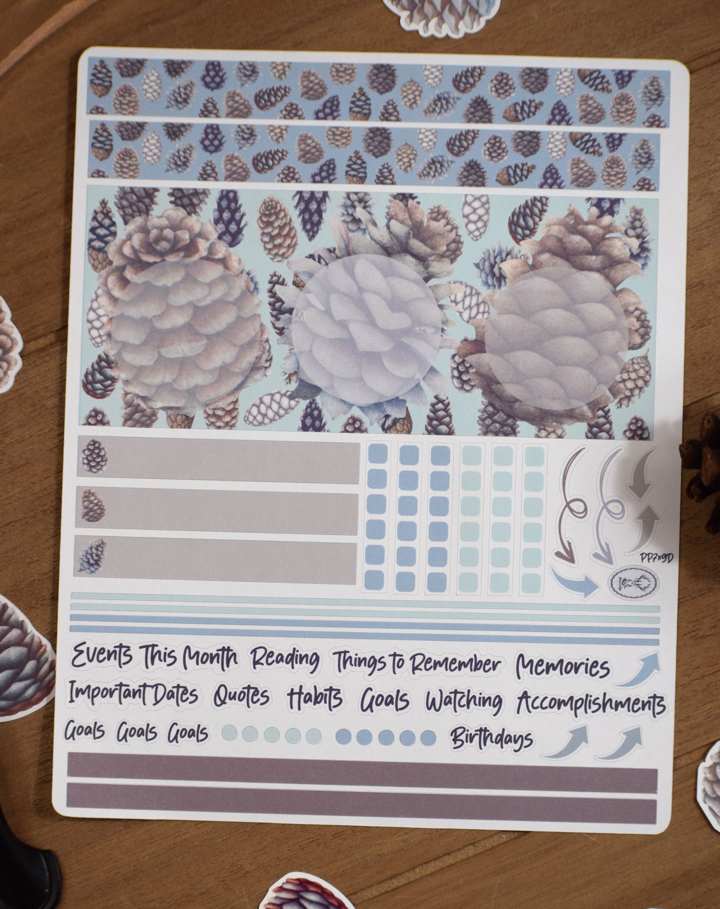 Plum Paper 7x9 Monthly Dashboard Planner Stickers #18, Winter of Pinecones