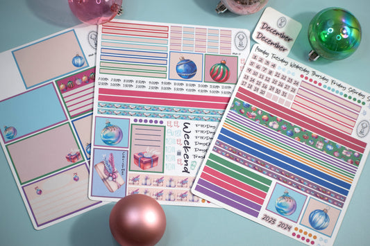 Plum Paper 7x9 Weekly Overview Weekly Planner Sticker Kit #17, Baubles Baubles Baubles