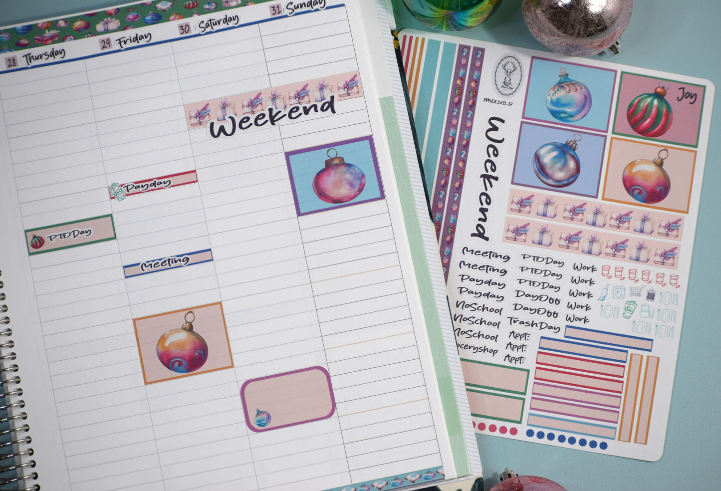 Plum Paper 8.5x11 ME, Weekly Planner Sticker Kit #17, Baubles Baubles Baubles