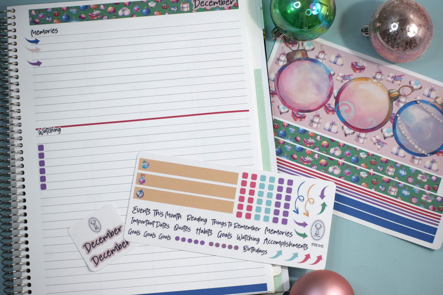 Plum Paper 8.5x11 Monthly Dashboard Planner Stickers #17 Baubles Baubles Baubles