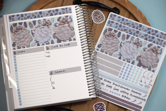 Plum Paper 7x9 Monthly Dashboard Planner Stickers #18, Winter of Pinecones