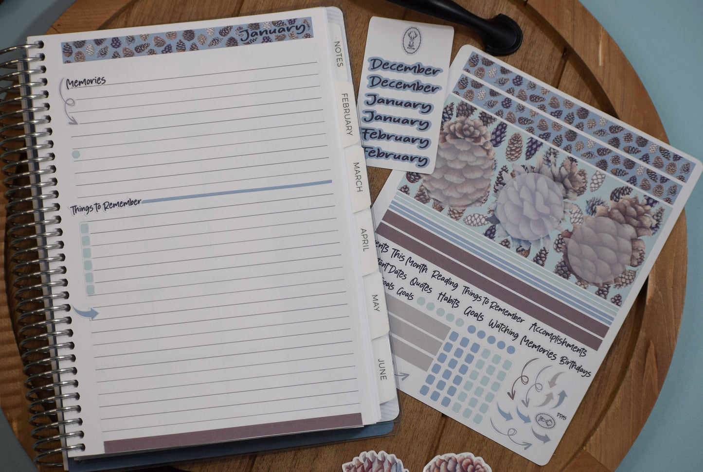 Plum Paper A5 Monthly Dashboard Planner Stickers #18, Winter of Pinecones