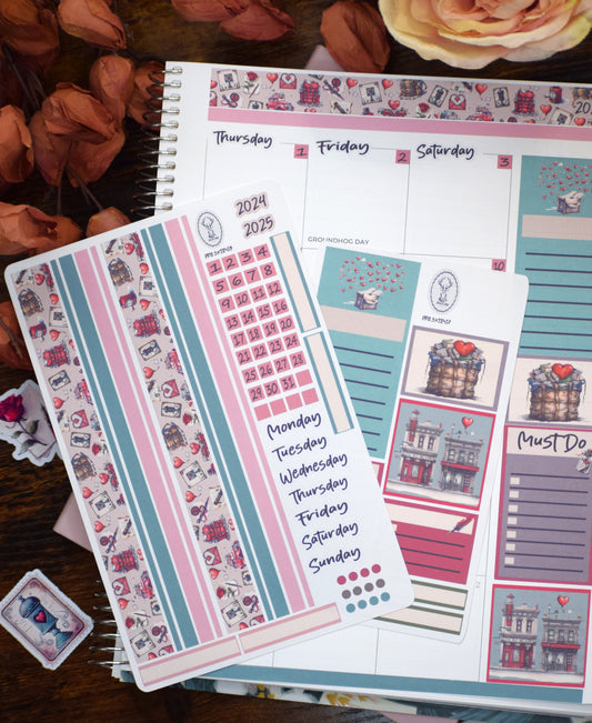 Plum Paper 8.5x11 Monthly Header Sheet Planner Stickers #19, Traveling Love Letter