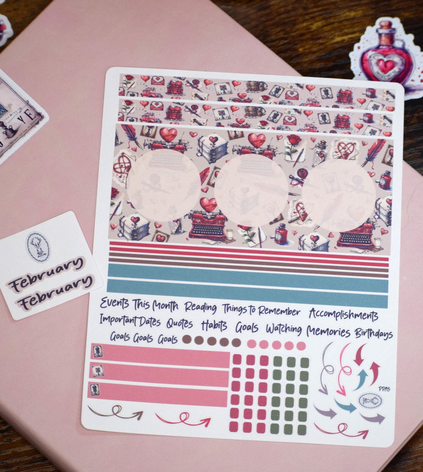 Plum Paper A5 Monthly Dashboard Planner Stickers #19, Traveling Love Letter