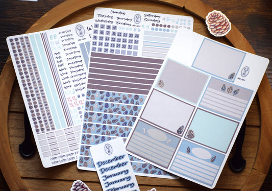 Plum Paper A5 Daily Weekly Planner Sticker Kit #18, Winter of Pinecones