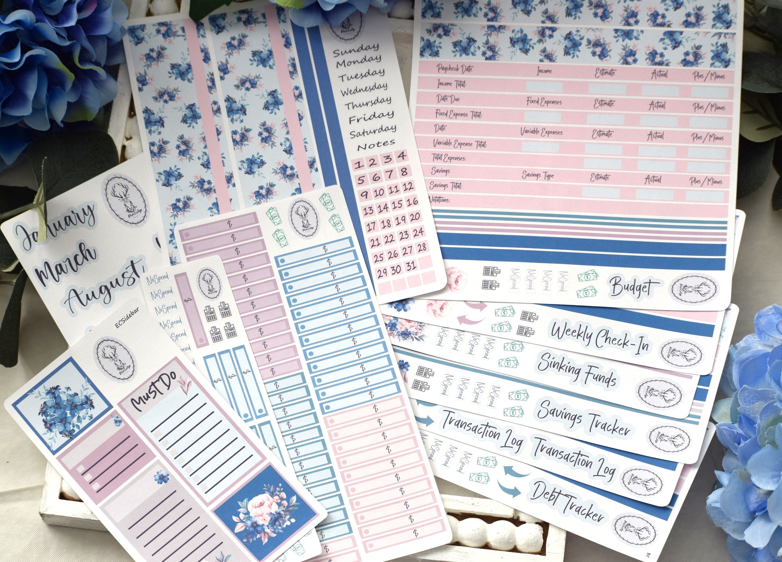 Budget Sticker Kit, Blue Flower – VanLilysStickers