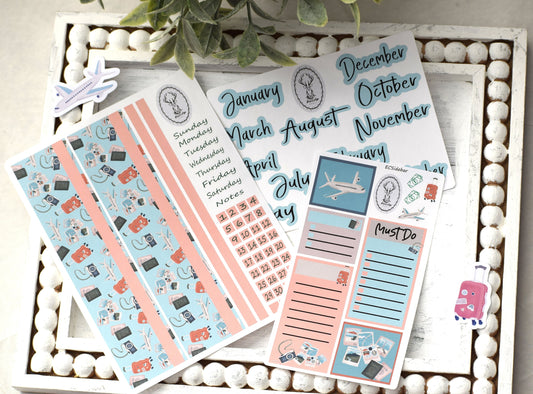 Monthly Header Planner Sticker Sheet for Erin Condren| TBM Live Rich Planners Travel Theme