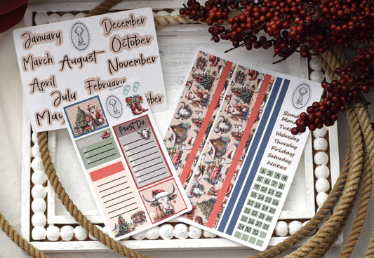 Monthly Header Planner Sticker Sheet for Erin Condren| TBM Live Rich Planners Western Christmas