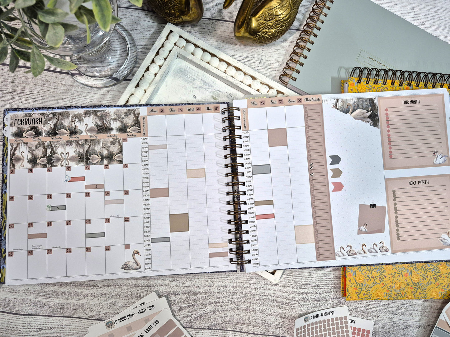 The Laurel Denise Lg Anne Planner, Enchanted Swans Planner Sticker Kit