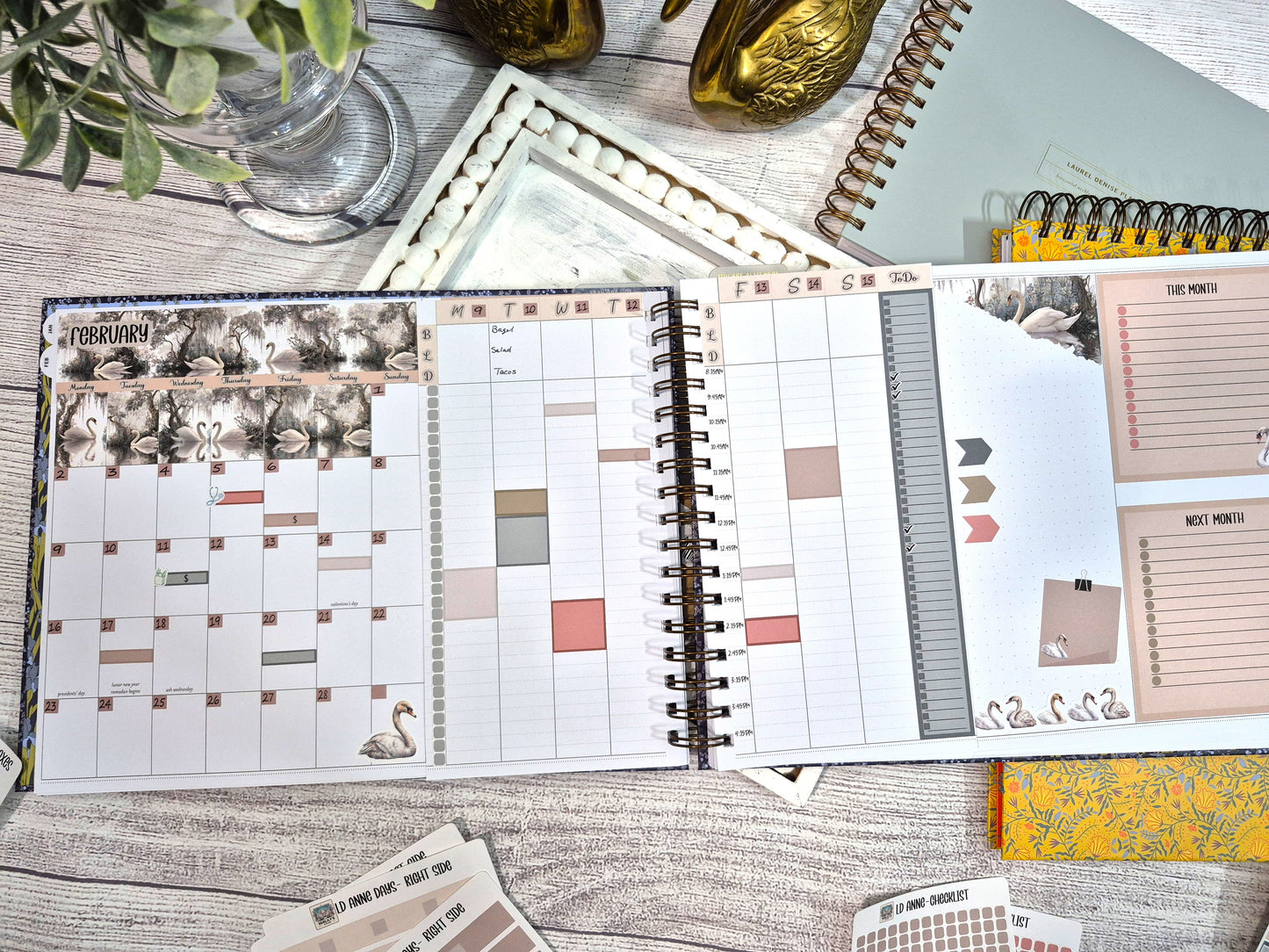 The Laurel Denise Lg Anne Planner, Enchanted Swans Planner Sticker Kit