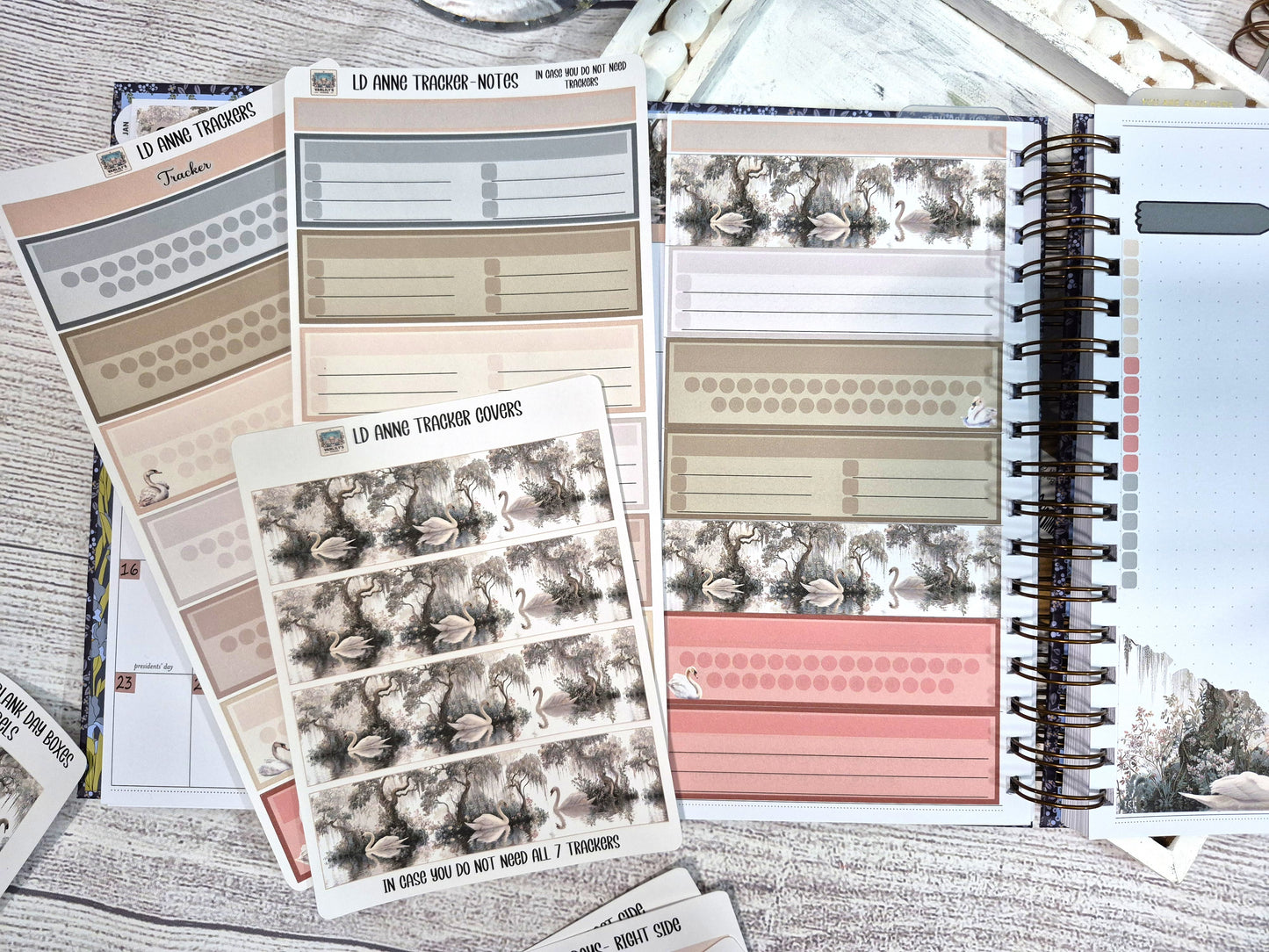 The Laurel Denise Lg Anne Planner, Enchanted Swans Planner Sticker Kit