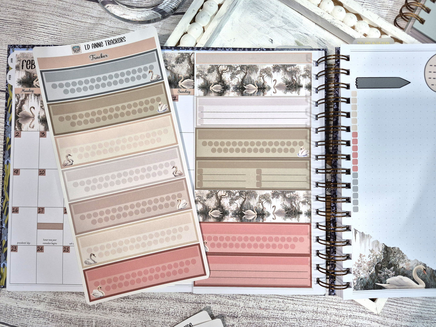 The Laurel Denise Lg Anne Planner, Enchanted Swans Planner Sticker Kit