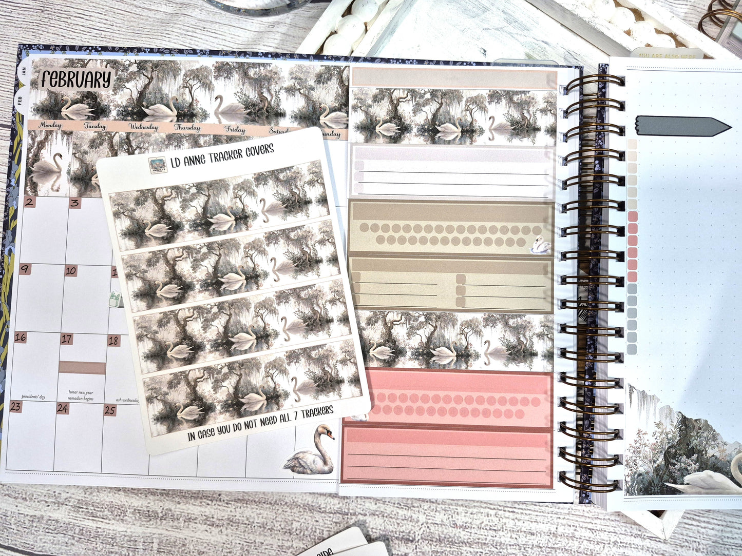 The Laurel Denise Lg Anne Planner, Enchanted Swans Planner Sticker Kit