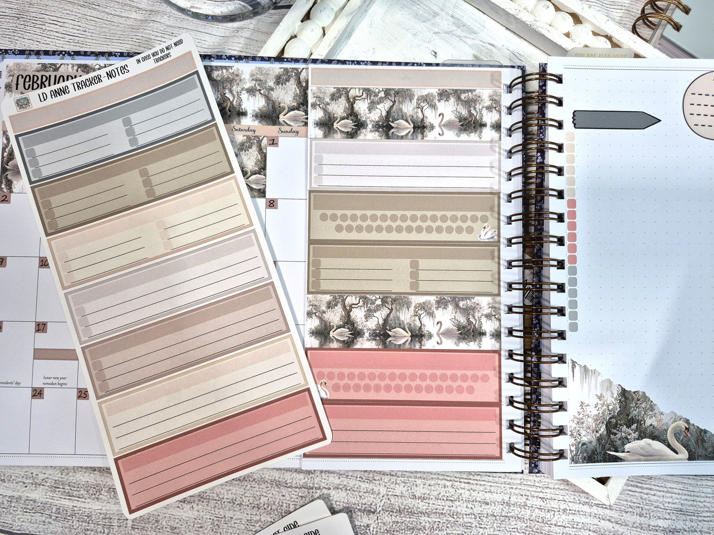 The Laurel Denise Lg Anne Planner, Enchanted Swans Planner Sticker Kit