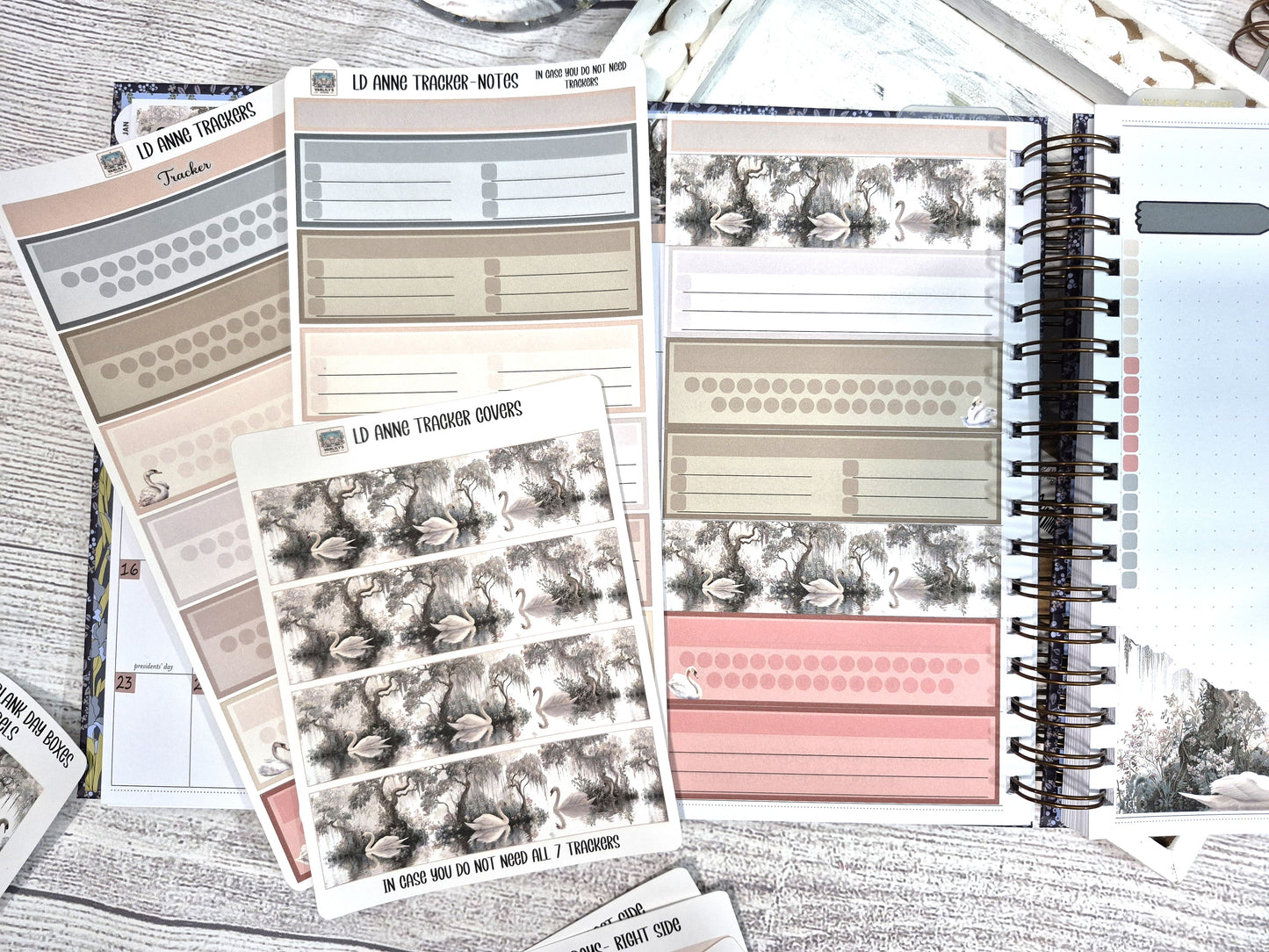 The Laurel Denise Lg Anne Planner, Enchanted Swans Planner Sticker Kit