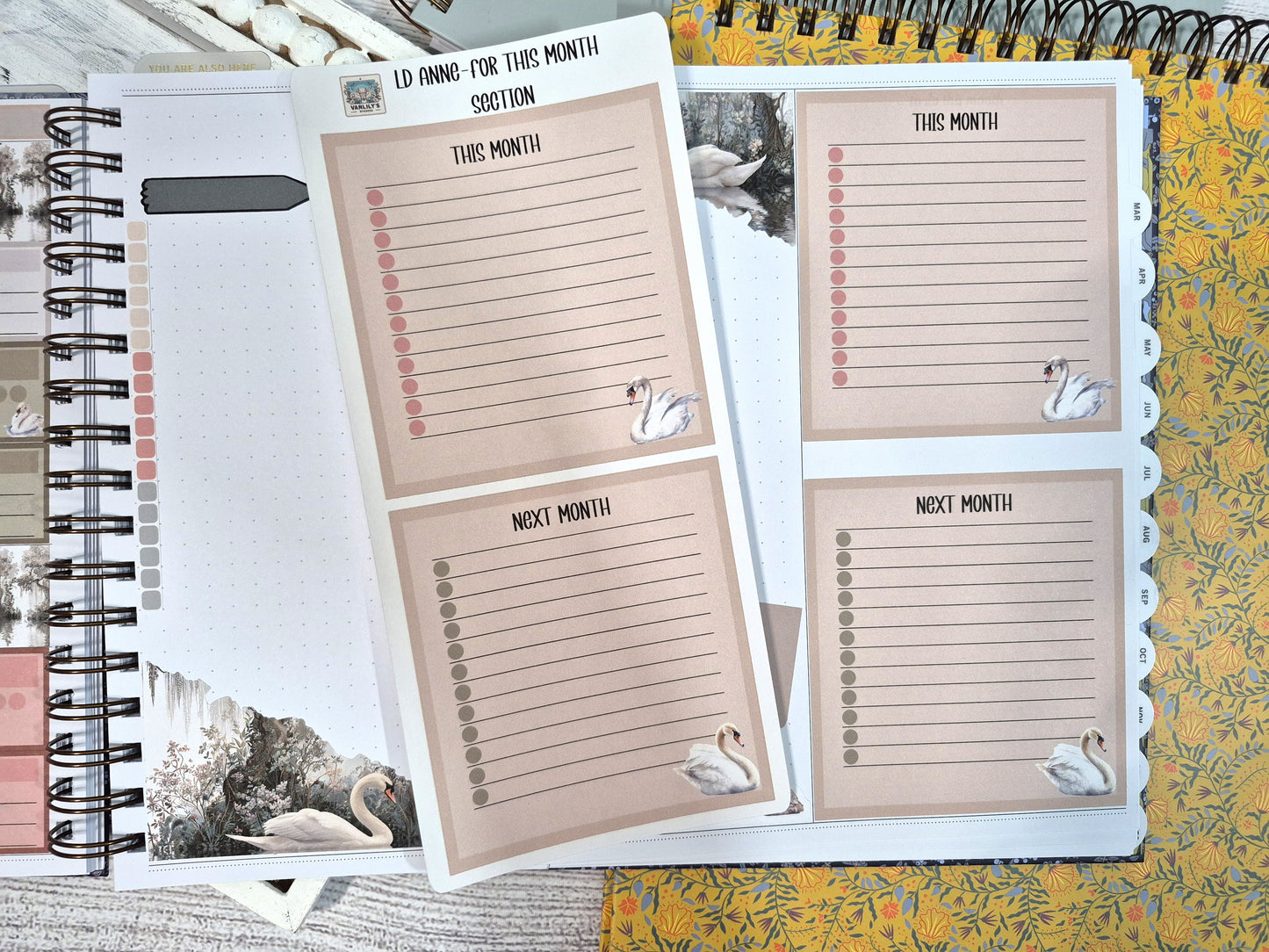 The Laurel Denise Lg Anne Planner, Enchanted Swans Planner Sticker Kit