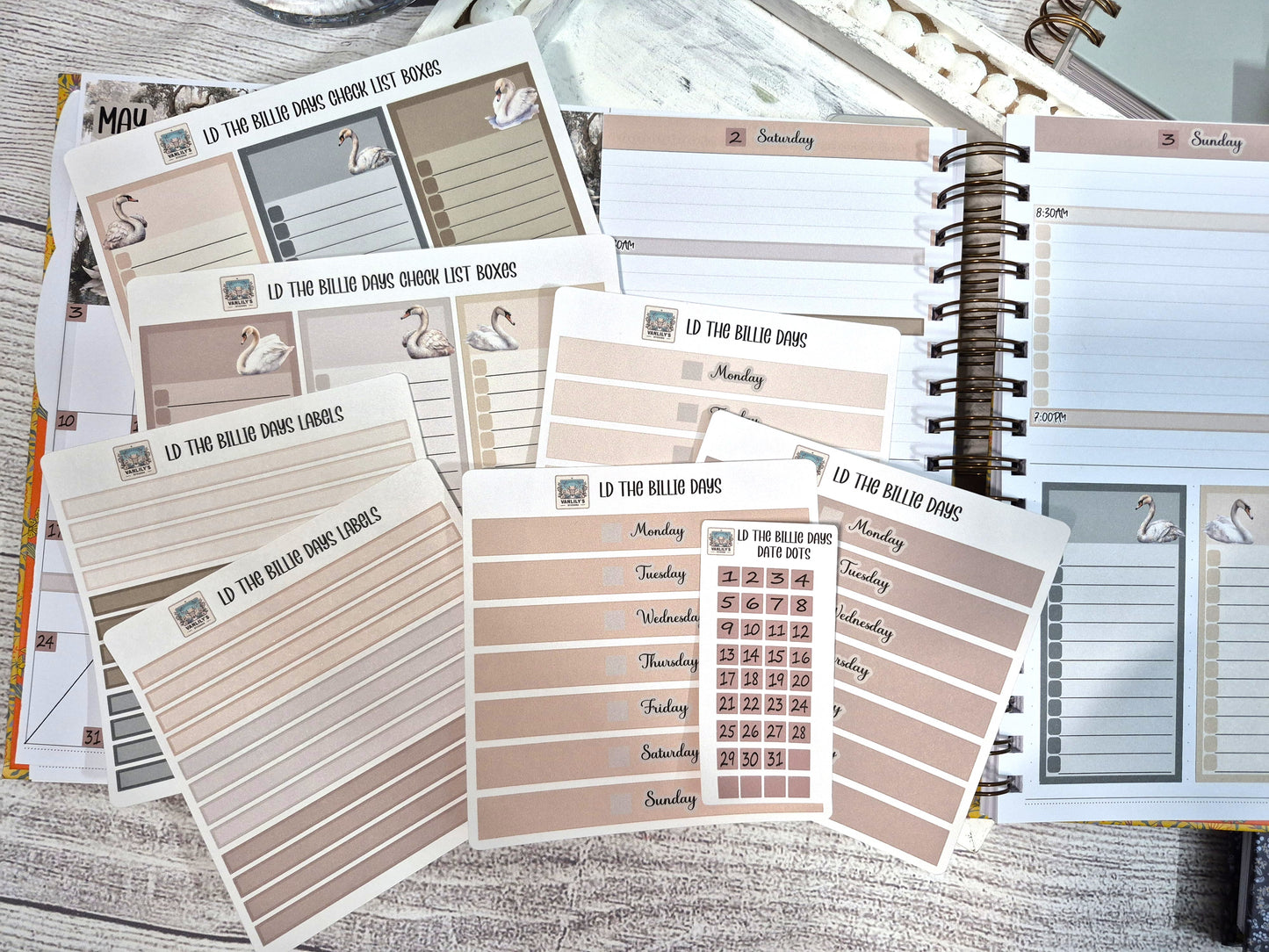The Laurel Denise Billie Planner, Enchanted Swans Planner Sticker Kit