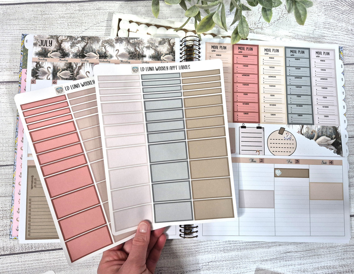 Laurel Denise Luna Planner Stickers, Enchanted Swans Planner Sticker Kit
