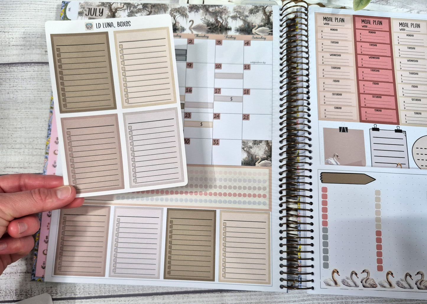 Laurel Denise Luna Planner Stickers, Enchanted Swans Planner Sticker Kit