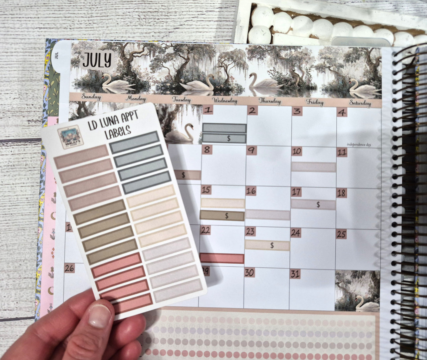 Laurel Denise Luna Planner Stickers, Enchanted Swans Planner Sticker Kit