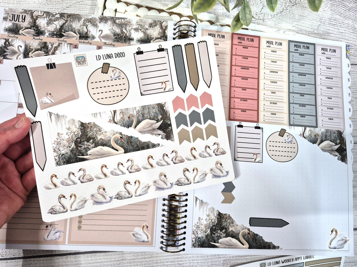 Laurel Denise Luna Planner Stickers, Enchanted Swans Planner Sticker Kit