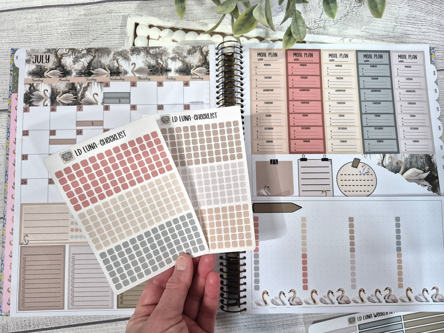 Laurel Denise Luna Planner Stickers, Enchanted Swans Planner Sticker Kit