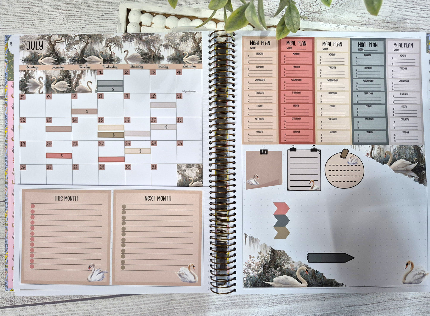 Laurel Denise Luna Planner Stickers, Enchanted Swans Planner Sticker Kit