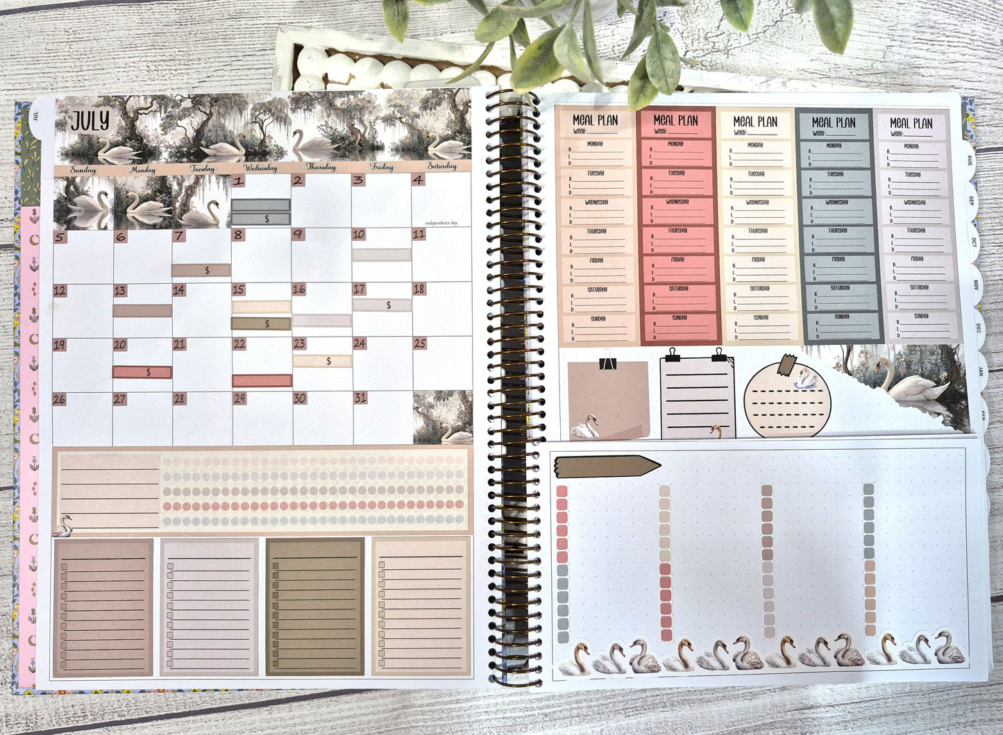 Laurel Denise Luna Planner Stickers, Enchanted Swans Planner Sticker Kit